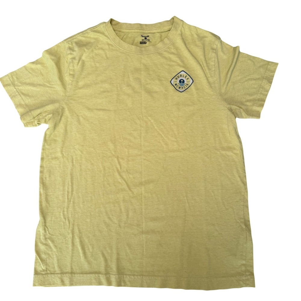 Hurley Mens Graphic T-Shirt Yellow Surf MCMXCIX Palm Tree Beach Tee Coastal M